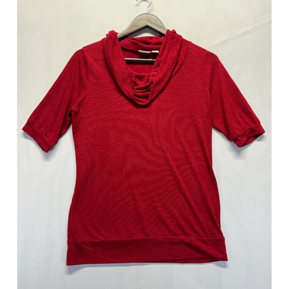 Cato Blouse Top Women Medium Red Sparkly Knit Banded Hem Draped Detail Cowl Neck